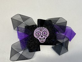 Super Cute Halloween Girl Day Of The Dead Skull Hair Bow Purple Black Medium - £6.09 GBP