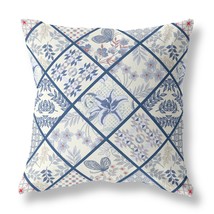 16 White Navy Patch Indoor Outdoor Throw Pillow - £41.43 GBP