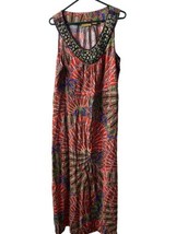 Valarie Stevens Dress Womens Size L Tropical Print Maxie Beaded Sleevele... - $23.48