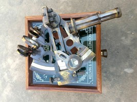 Antique Brass Victorian Old Gps System Nautical German Sextant W/ Wooden... - £42.27 GBP