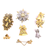 Vintage Christmas Brooch Pin Lot  Rhinestone Crystals Bell Snowflake Rei... - £26.07 GBP