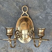 Vtg Brass Candle Holder Wall Mount Double Scroll Arm Sconce Modern Minim... - $29.17