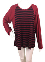 NWT Women&#39;s Two by Vince Camuto Maroon/Black Striped Mixed Media Top Sz Large - £15.81 GBP