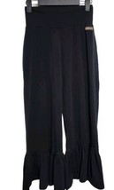 MATILDA JANE Women Small Big Ruffle Crops Stretch Pull On Pants Black  - $19.09