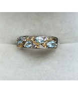 Natural Aquamarine &amp; Zircon Ring in Platinum Over 925 Sterling/Gold Acce... - £55.00 GBP