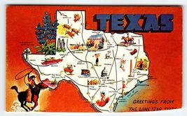 Greetings From Texas Map Postcard  State Postcard Dexter Chrome TRIMMED - $4.04