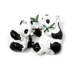 Vintage Panda Pin - 2 Black &amp; White Pandas &amp; Bamboo - 1.5&quot; Enamel Metal -Hey Viv - £9.59 GBP