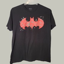 Batman Mens Shirt Large Black with Red Bat Logo DC Comics Casual Super Hero - $11.99