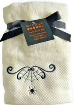 Halloween Spider Web Hand Towels Set of 2 Embroidered Spooky Happy Halloween - £29.47 GBP