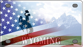 Wyoming Cowboy Half American Flag Novelty Mini Metal License Plate Tag - £11.76 GBP
