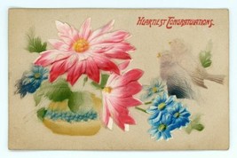 Heartiest Congratulations Embossed Postcard Series 165 Germany Birds &amp; Flowers - £12.75 GBP