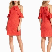 Trina Turk Sz S Ladybug Roseville Cold Shoulder Dress Orange Red Lace $178 - $39.59