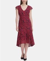 Tommy Hilfiger Womens Floral Lace Midi Dress Size 4 Color Red/Navy - £139.85 GBP