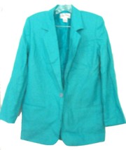 Sz S ~ Oleg Cassini Turquoise Linen Blend 30&quot; Long Blazer Jacket w/Shoul... - £46.00 GBP