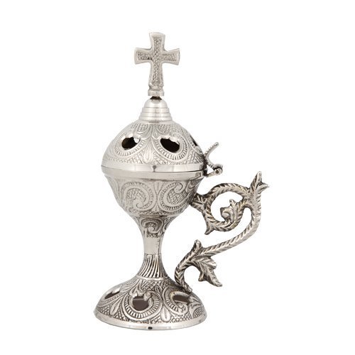 Orthodox Christian Byzantine Style Nickel Plated Censer Incense Burner (169 N)