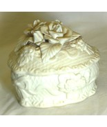 Bisque Trinket Box 3D White Roses Bows Decorative - €21,41 EUR