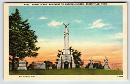 Sunset Scene Monument To Andrew Johnson Greenville Tennessee Linen Postcard TENN - £5.45 GBP