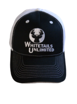 Whitetails Unlimited Baseball Cap Black/White Mesh Adjustable Trucker Hat - $14.80