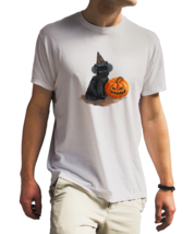 halloween cat and pumpkins Unisex White T-Shirt - £18.47 GBP