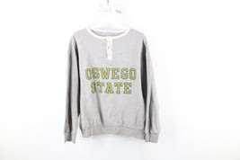 Vintage 70s Womens Medium Spell Out Oswego State Henley Sweatshirt Gray USA - £46.89 GBP