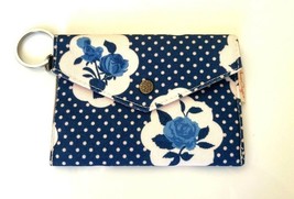 New Handmade Canvas Blue Polka Dot Floral Lidded Keychain Wallet 4.5&quot; x ... - £11.72 GBP