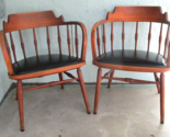 Matched Pair of Vintage 1958 Kipp Stewart Barrel Accent Wood Leather Arm... - $791.01