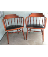 Matched Pair of Vintage 1958 Kipp Stewart Barrel Accent Wood Leather Arm... - €687,35 EUR