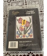 Vtg 1990 Golden Bee Counted Cross Stitch Kit 60405 Tulips and Hearts 5 x... - $12.99