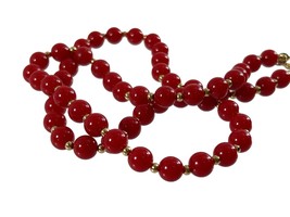 Vtg Monet Cherry Red Gold Tone Spacers Beaded Necklace Classic Sexy Librarian - £15.03 GBP