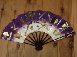 Japanese Silk Hand Folding Fan Vnt Profile Maiogi Purple White Gold Flowers - $34.65