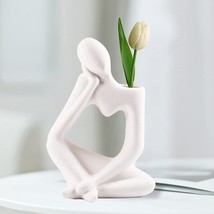 Thinker Style Boho Vase White Ceramic Abstract Vase Sculpture Figure Modern - £31.59 GBP