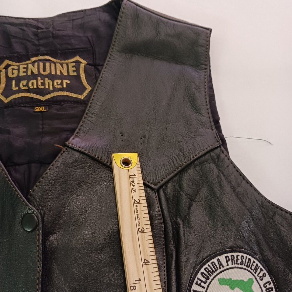Latin American Motorcycle Genuine Leather Men's Black Biker Button Vest Size 3XL Item image 5