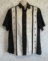 Caribbean Hawaiian Mens Shirt Black Off White Small Embroidered Palm Trees Large - £16.91 GBP
