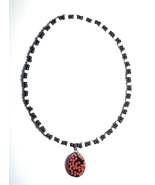 Black and White Seed Bead Stretchy Necklace with Red Dotted Resin Pendant - $12.99
