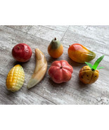 Lot of 7 Vintage Alabaster Stone Fruits &amp; Vegetables Pineapple Jalapeño ... - £37.56 GBP