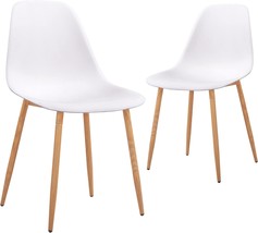 Canglong Plastic White Dining Chairs 2 Sets With Wooden Grain Metal Legs For - £80.85 GBP