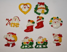 Christmas Santa Candy Cane Charms 10 Plastic Craft Pieces Small Decorations - $7.49