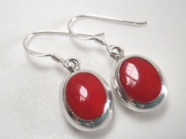 Reversible Red Coral and Cream Mother of Pearl Sterling Silver Oval Earrings - £41.77 GBP