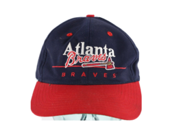 Vintage 90s Distressed Atlanta Braves Baseball Spell Out Snapback Hat Cap Blue - £27.65 GBP