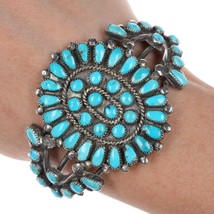 6 1/8&quot; Leonard &amp; Lula Weebothee Zuni sterling natural turquoise cluster cuff - £388.09 GBP