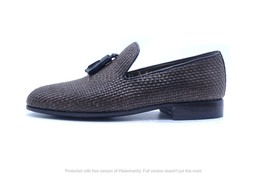  Handmade Brown Woven Loafers Dress Shoes, Genuine Leather Formal Shoes - £143.18 GBP