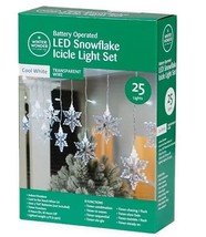 Winter Wonder 10&#39; Cool White 8-Function LED Snowflake Icicle Light Set 25-Lights - £15.65 GBP