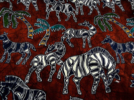 Alexander Henry Fabric Batik Zebras fabric 43&quot; X 32 1/2&quot; 1993 brown navy green  - £11.84 GBP