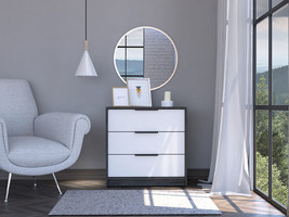 28&quot; White And Smokey Oak Manufactured Wood Three Drawer Dresser - $254.49