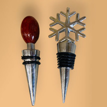 Connoisseur Wood N Chrome &amp; Snowflake Top Wine Bottle Stoppers Christmas NewYear - £11.53 GBP