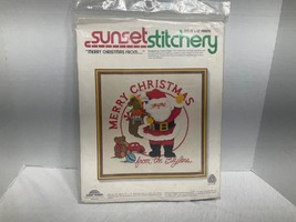 New Vintage 1980 Sunset Stitchery Crewel Santa Christmas Kit Craft 16 x 16 - $97.02