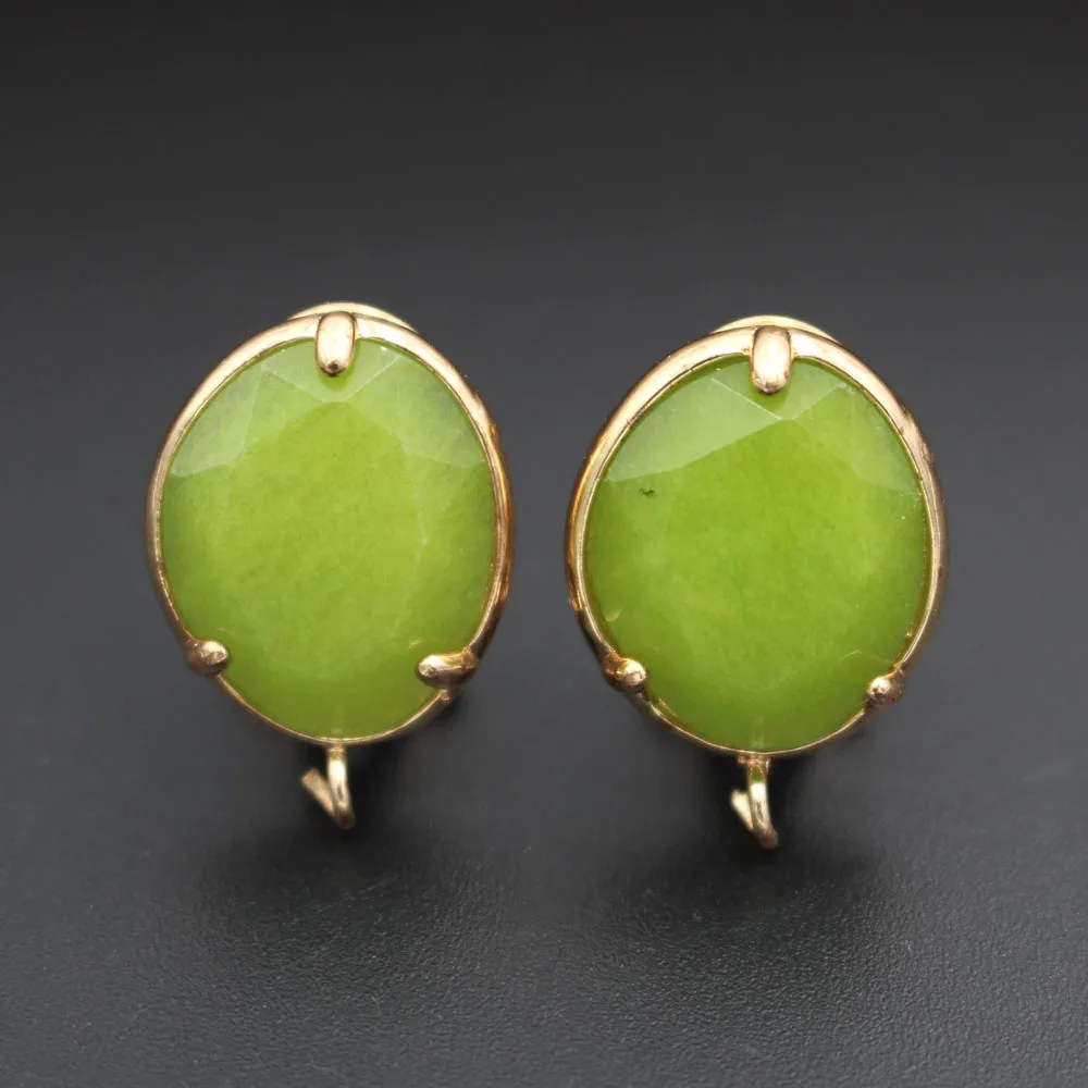 10pairs Color Jade Stone Ear Posts Oval Cats Eye Stone Earring with Loop Connect - £57.92 GBP