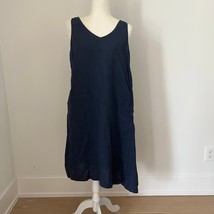 Pure J. Jill Love Linen V-neck Asymmetric Sleeveless Dress Navy Medium P... - $29.99