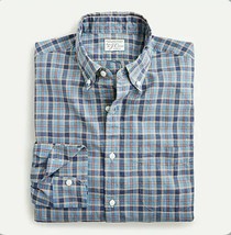 J Crew Men Slim Untucked Blue Plaid Stretch Long Sleeve Cotton Poplin Sh... - £27.65 GBP