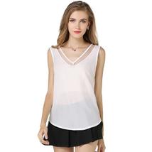 USA SIZE European and American summer new sleeveless chiffon shirt Solid color V - £15.79 GBP